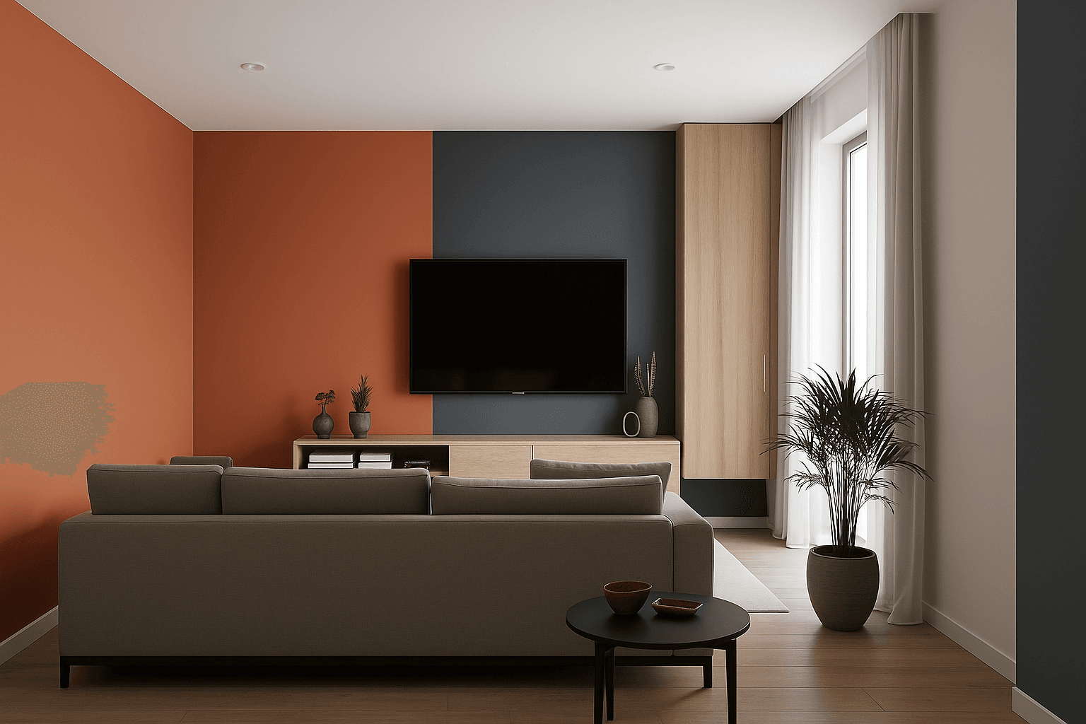 Sala de estar moderna com móveis planejados